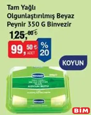 BİNVEZİR TAM YAĞLI OLGUNLAŞTIRILMIŞ BEYAZ PEYNİR KOYUN 350 G